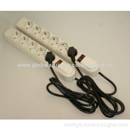 Power Strip of European Standard with 5-socket Outlets, Surge/Overload Protection